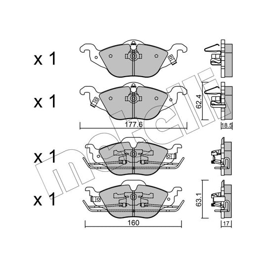 Metelli Brake Pad Set, disc brake to suit Opel, Vauxhall