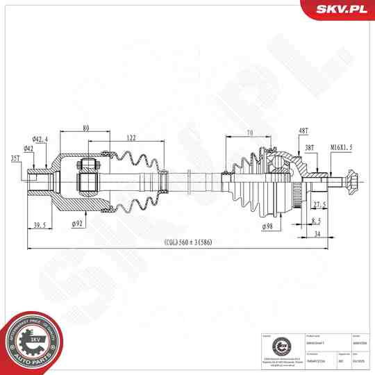 Esen Skv Drive Shaft to suit Ford, Audi, VW