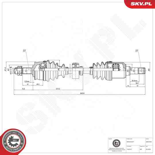 Esen Skv 40SKV354 Drive Shaft to suit Ford, Fiat