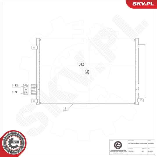Esen Skv Condenser, air conditioning to suit Ford, Fiat