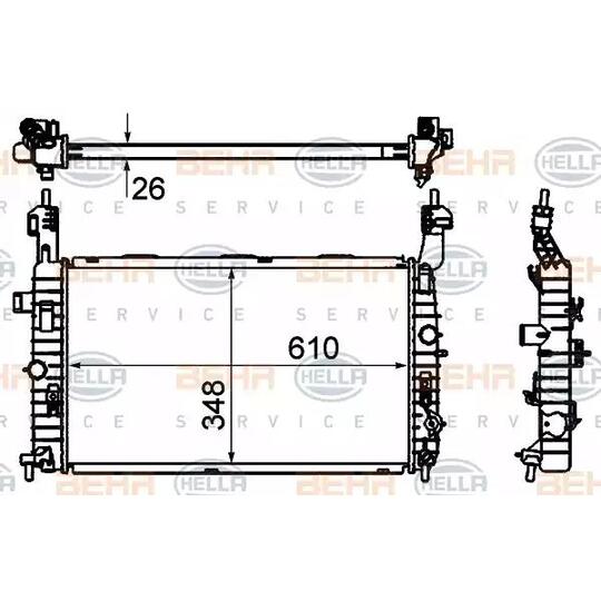 Hella Radiator, engine cooling to suit Opel, Vauxhall