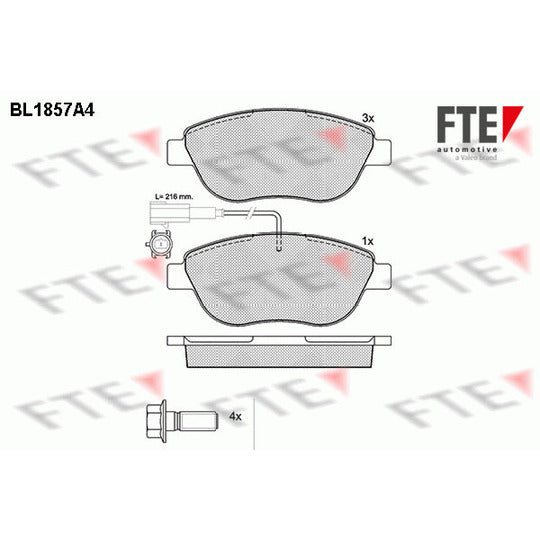Fte Brake Pad Set, disc brake to suit Fiat, Opel, Vauxhall