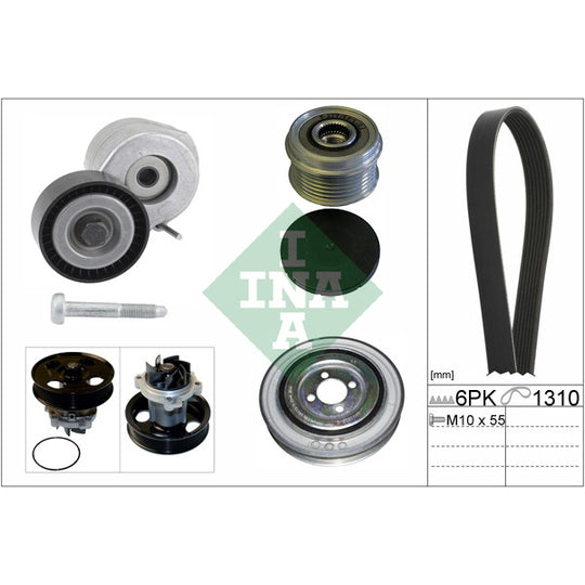 Ina Water Pump + V-Ribbed Belt Set to suit Ford, Fiat, Lancia
