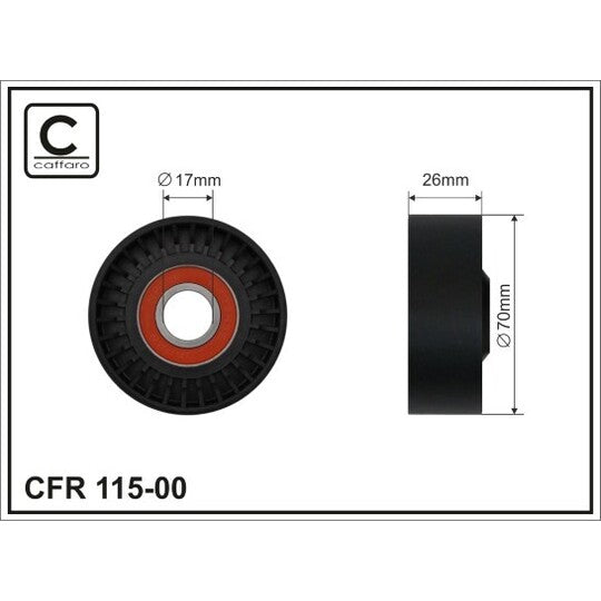 Caffaro Deflection/Guide Pulley, v-ribbed belt to suit BMW