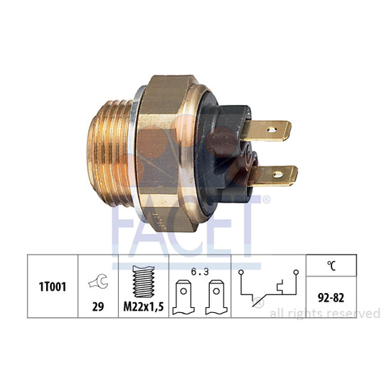 Facet 7.5016 Temperature Switch, radiator fan to suit Peugeot, Jaguar, Renault