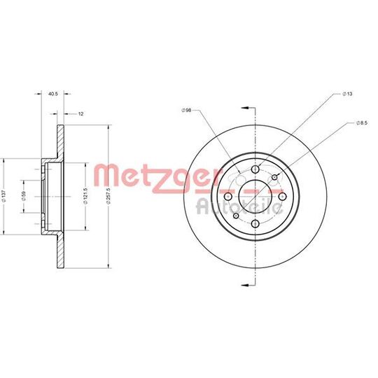 Metzger Brake Disc to suit Fiat