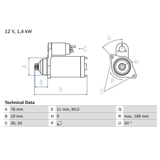 Bosch Starter to suit Chevrolet, Hitachi, Opel