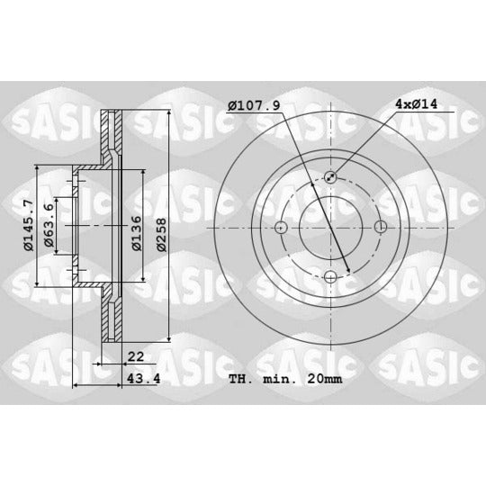 Sasic 9004817J Brake Disc to suit Ford, Mazda