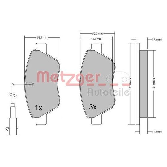 Metzger Brake Pad Set, disc brake to suit Fiat
