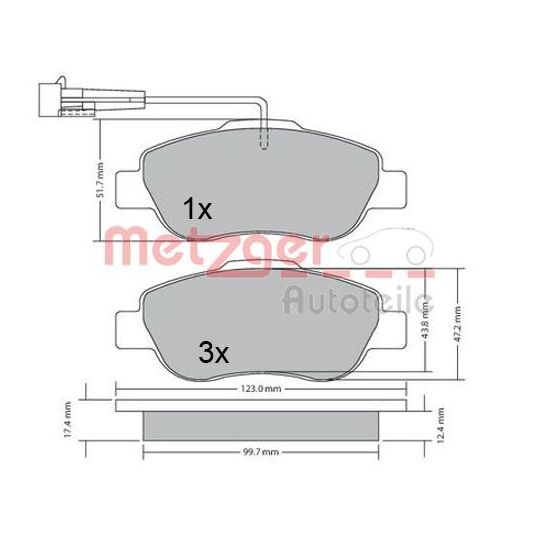 Metzger Brake Pad Set, disc brake to suit Ford, Fiat