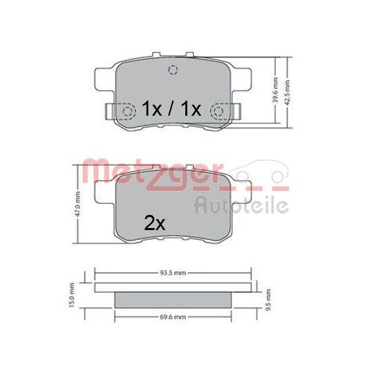 Metzger Brake Pad Set, disc brake to suit Honda