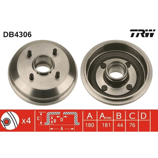 Trw Brake Drum to suit Ford