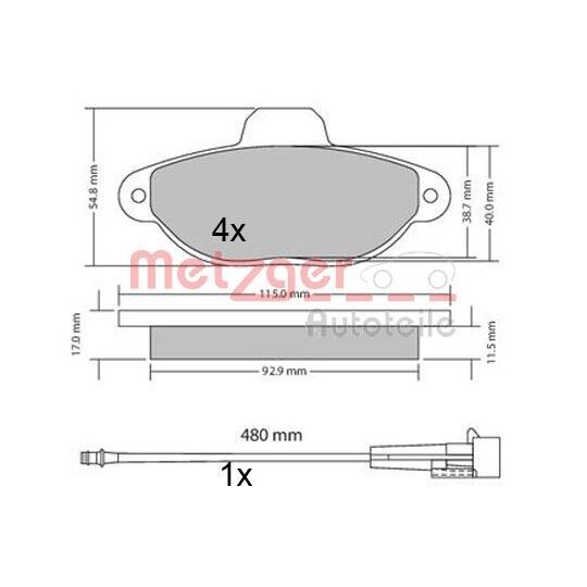 Metzger Brake Pad Set, disc brake to suit Ford, Fiat
