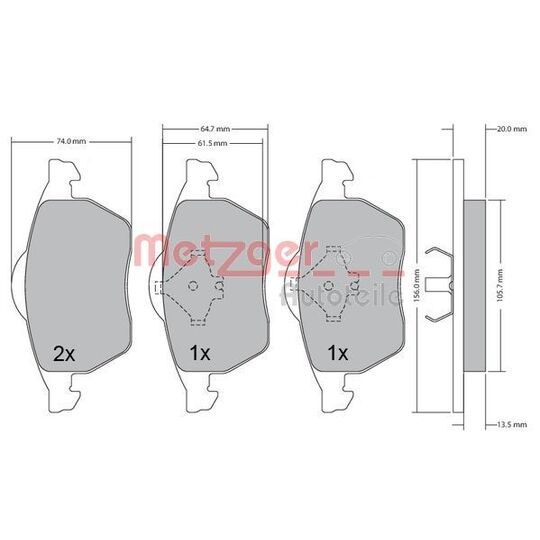 Metzger Brake Pad Set, disc brake to suit Ford, VW, Seat