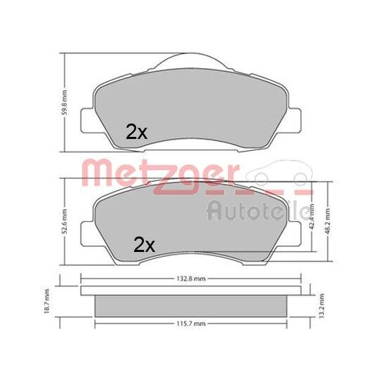Metzger Brake Pad Set, disc brake to suit Peugeot, Citroën