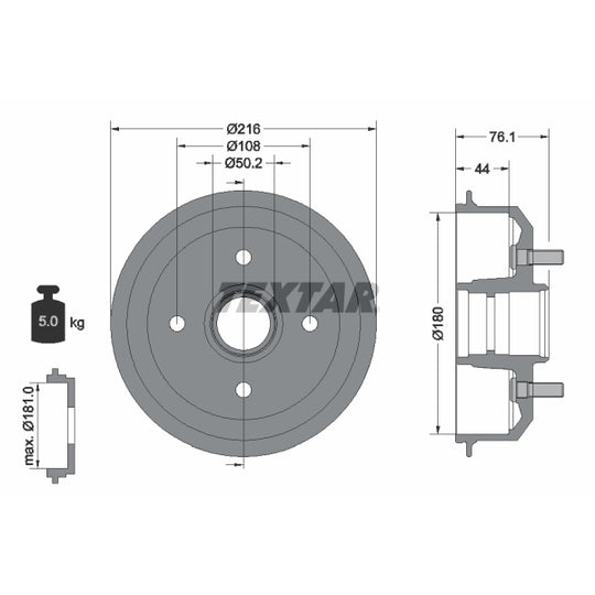 Textar Brake Drum to suit Ford