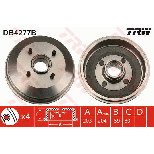 Trw Brake Drum to suit Ford