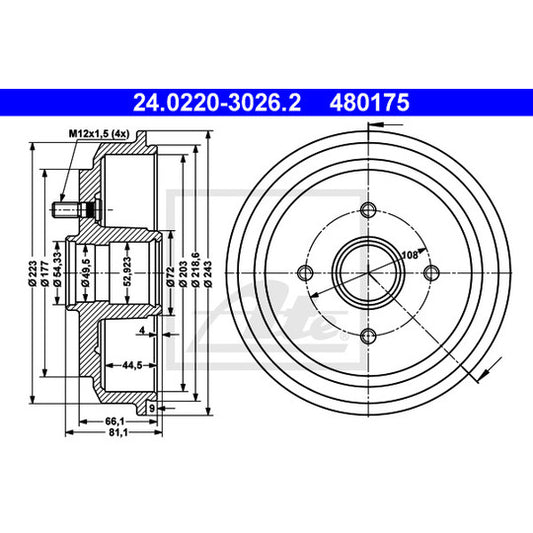 Ate Brake Drum to suit Ford