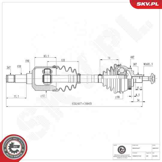 Esen Skv Drive Shaft to suit Ford, Audi, VW