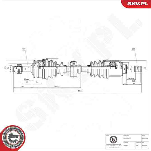 Esen Skv 40SKV354 Drive Shaft to suit Ford, Fiat