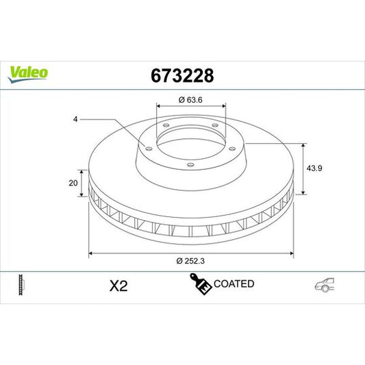 Valeo 673228 Brake Disc to suit Ford