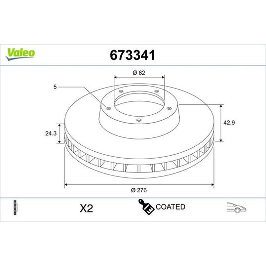 Valeo 673341 Brake Disc to suit Ford