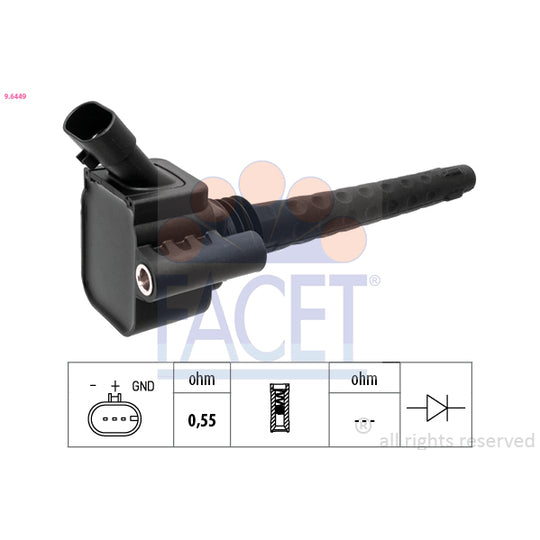 Facet Ignition coil to suit Fiat, Chrysler, Hitachi
