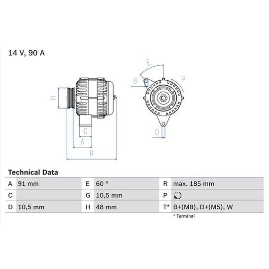 Bosch Alternator to suit Mercedes-Benz, Ssangyong