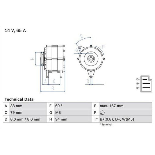 Bosch Alternator to suit Ford, Case, Perkins