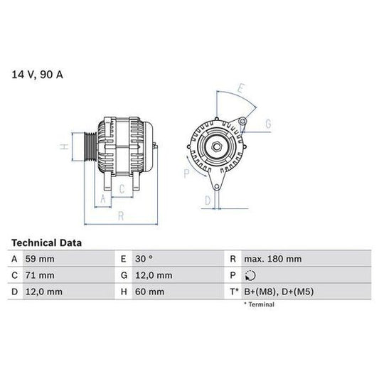 Bosch Alternator to suit Fiat, Alfa Romeo, Lancia