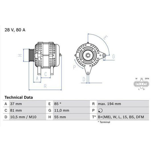 Bosch Alternator to suit Leyland, Daf