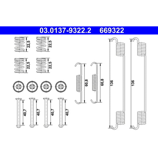 Ate Accessory Kit, brake shoes to suit Ford