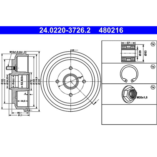Ate Brake Drum to suit Ford, Mazda