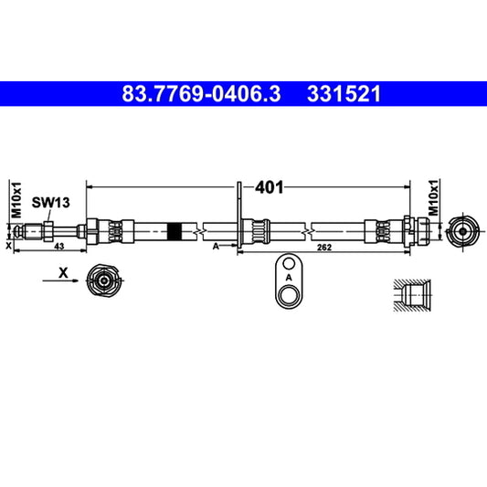 Ate 83.7769-0406.3 Brake Hose to suit Ford