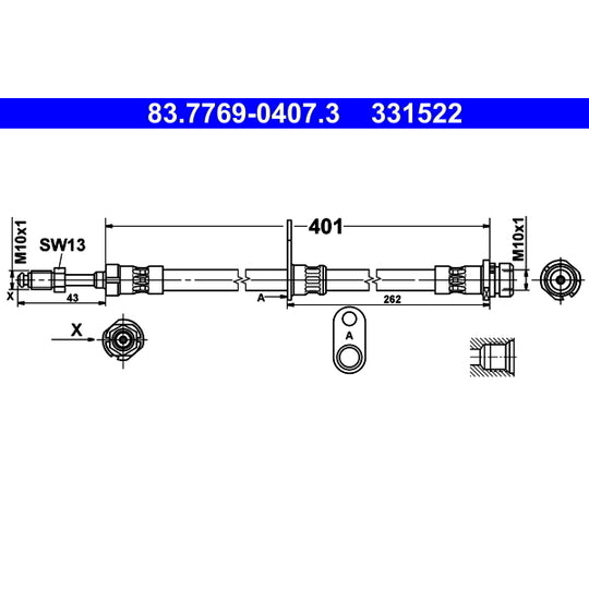 Ate 83.7769-0407.3 Brake Hose to suit Ford