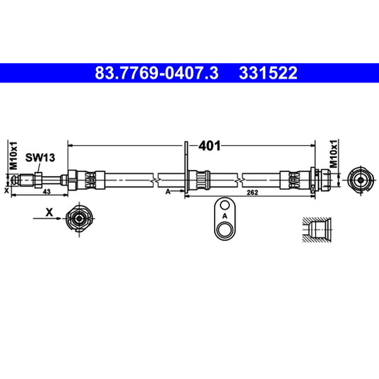 Ate 83.7769-0407.3 Brake Hose to suit Ford