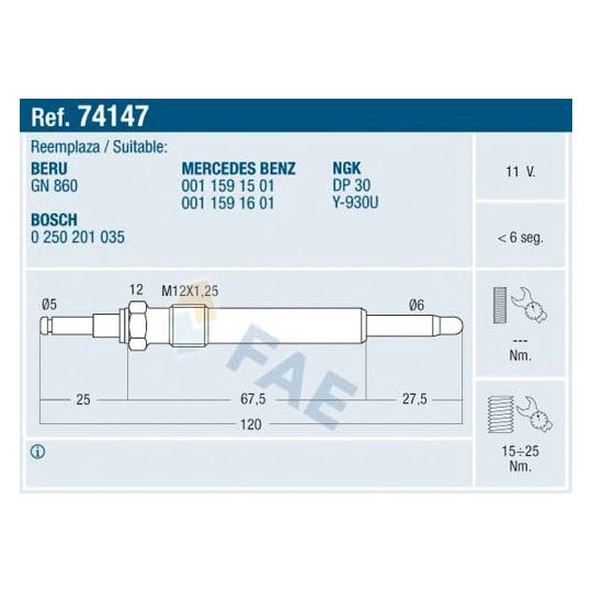 Fae Glow Plug to suit Mercedes-Benz