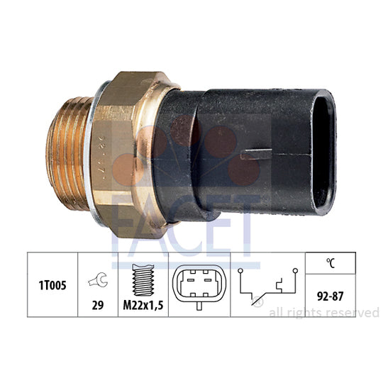 Facet 7.5031 Temperature Switch, radiator fan to suit Fiat, Iveco, Alfa Romeo