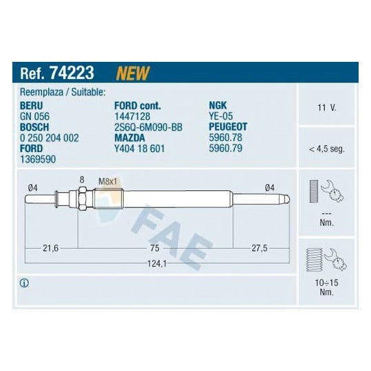 Fae Glow Plug to suit Ford, Mazda, Peugeot