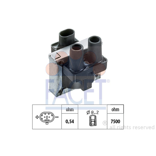 Facet Ignition coil to suit Fiat, Hitachi, Alfa Romeo
