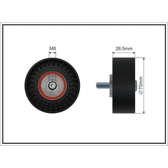Caffaro Deflection/Guide Pulley, v-ribbed belt to suit Ford