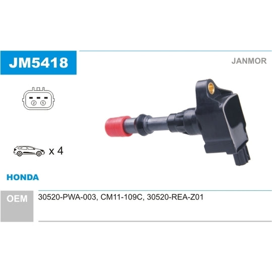 Janmor Ignition coil to suit Honda, Hitachi