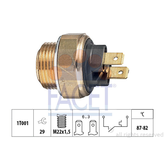 Facet 7.5017 Temperature Switch, radiator fan to suit Fiat, Skoda