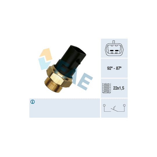 Fae 37220 Temperature Switch, radiator fan to suit Peugeot, Fiat, Iveco