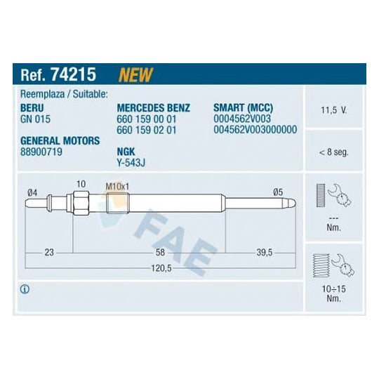 Fae Glow Plug to suit Mercedes-Benz, Smart
