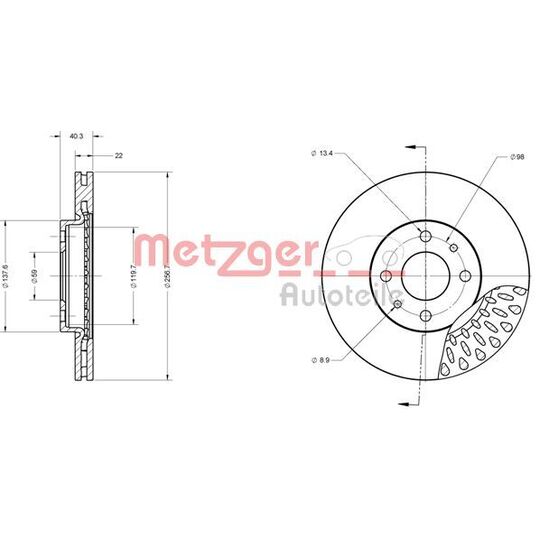 Metzger Brake Disc to suit Peugeot, Citroën, Fiat