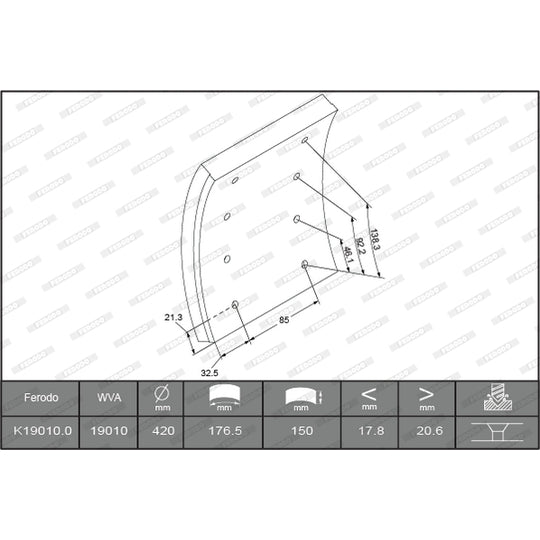 Ferodo K19010.0-F3658 Brake Lining Kit, drum brake to suit Daf