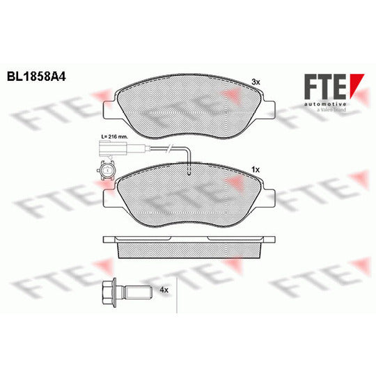 Fte Brake Pad Set, disc brake to suit Fiat, Chrysler, Alfa Romeo