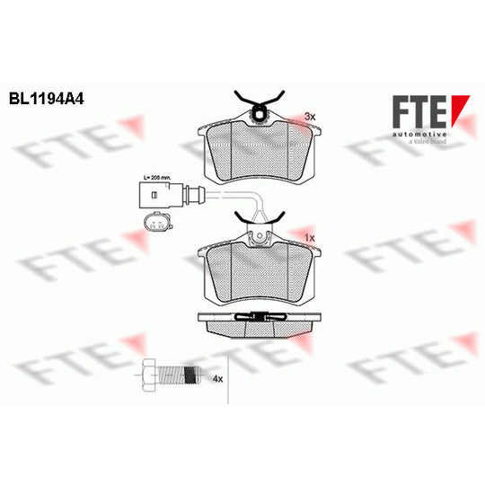 Fte Brake Pad Set, disc brake to suit Ford, Audi, VW