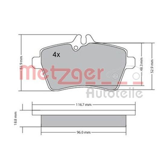 Metzger Brake Pad Set, disc brake to suit Mercedes-Benz